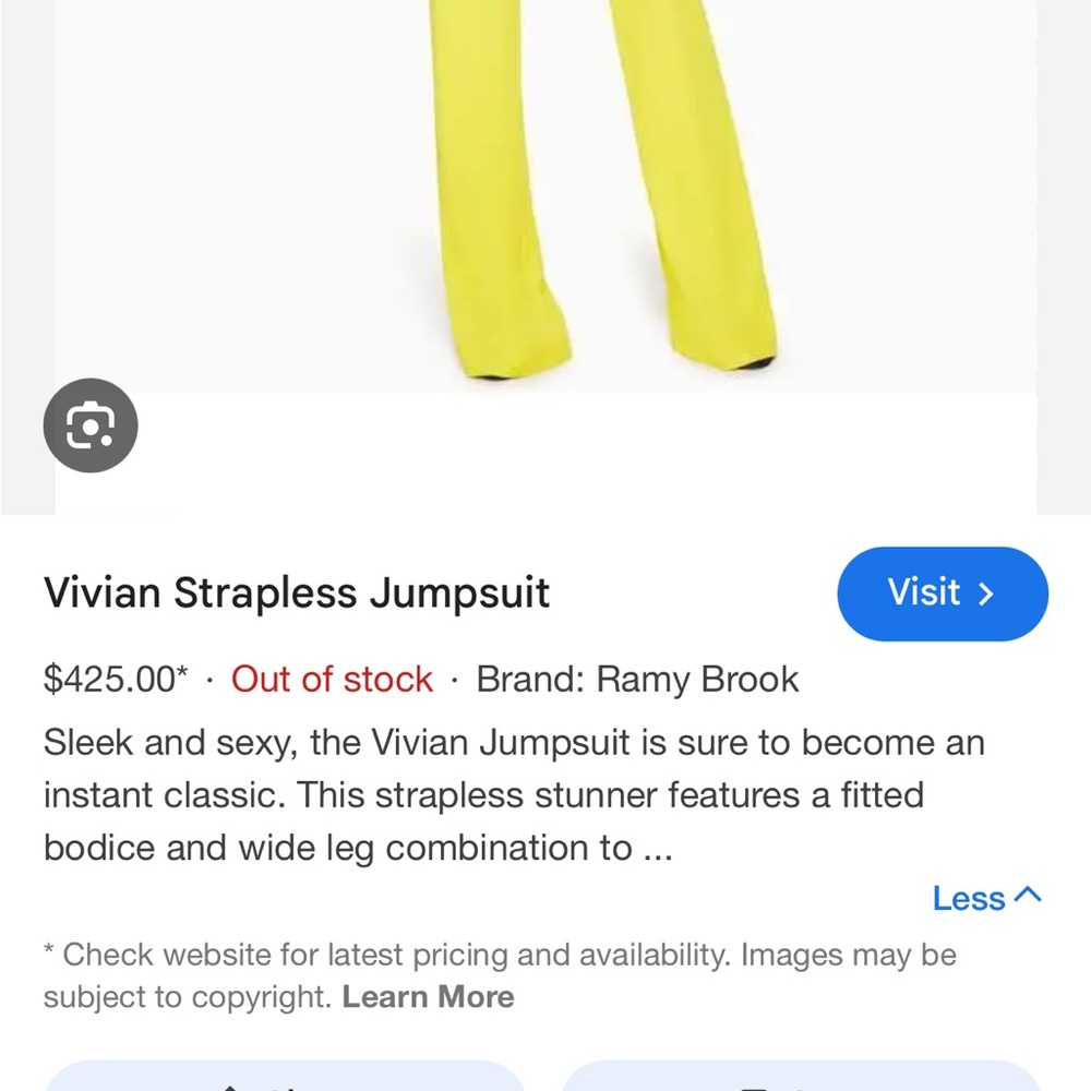 Ramy  Brook strapless yellow Vivian jumpsuit size 6 - Picture 10 of 12